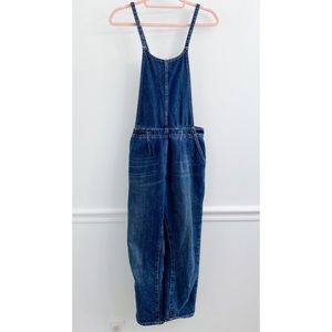 Free People Dark Wash Denim Skinny Overall Jumpsuit